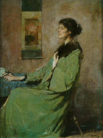 Thomas Dewing Portrait of a Lady Holding a Rose Norge oil painting art
